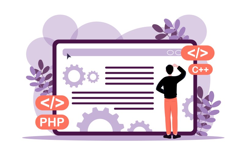 Programmer viewing code on large screen vector image