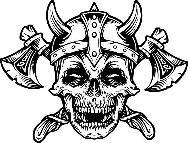 Skull vintage military with axe silhouette Vector Image