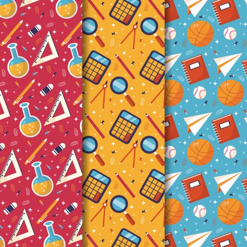 Flat back to school pattern collection Royalty Free Vector