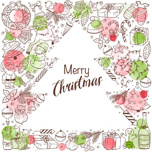 Merry Christmas Doodle Card Vector Image