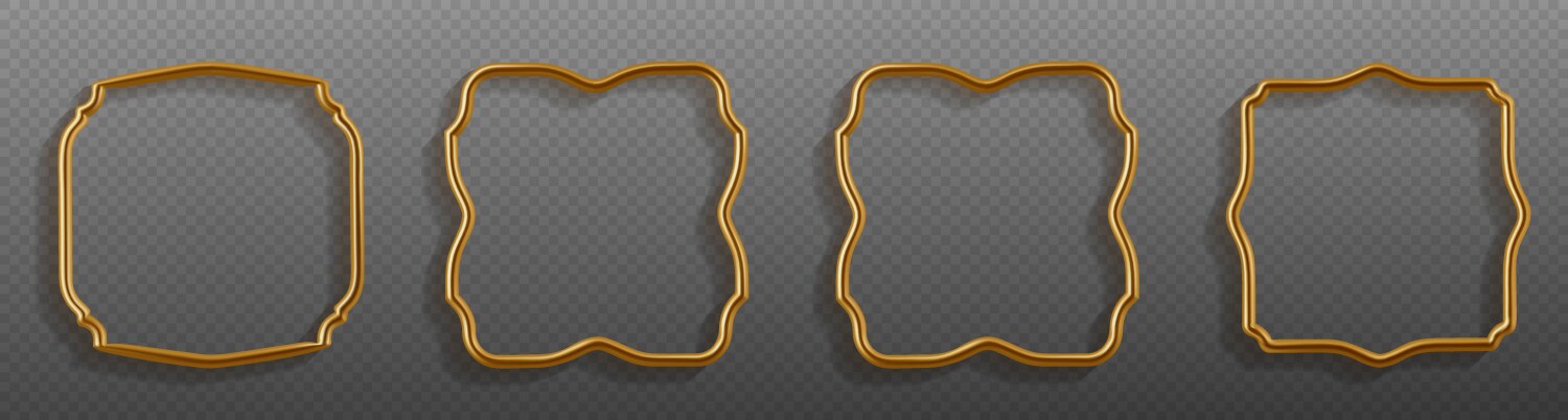 set of realistic golden metal frames 3d vector