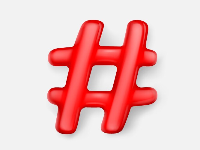 3d red hashtag symbol icon vector image