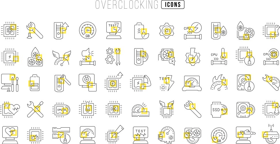 set of linear icons overclocking vector