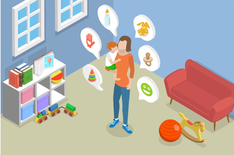 3d isometric flat of child Royalty Free Vector Image