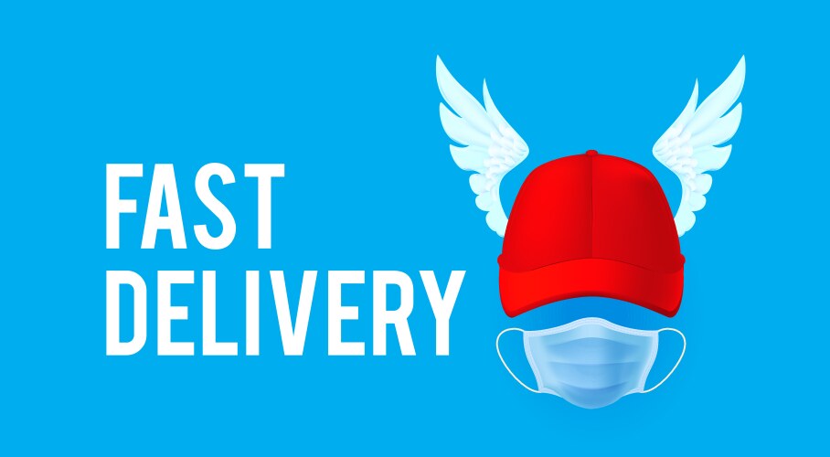 Fast delivery rad cap man with wings vector image