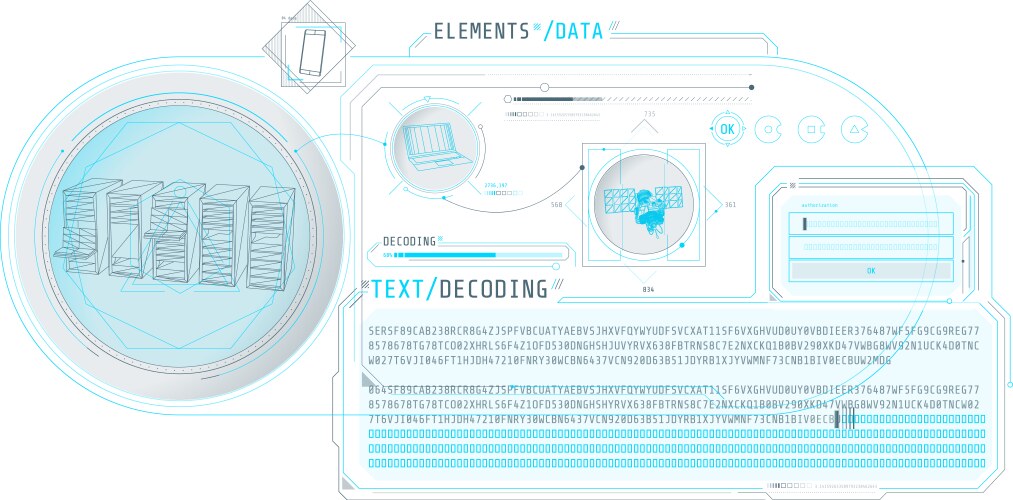 hud interface for processing server data with text vector image