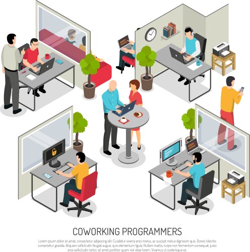Isometric concept coworking center Royalty Free Vector Image