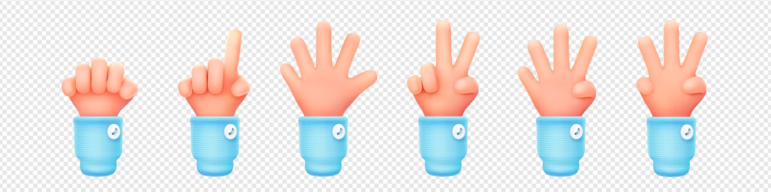 Set of 3d hand showing one to five fingers fist vector image