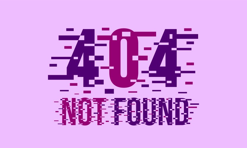 Flat 404 background with glitch effect vector image