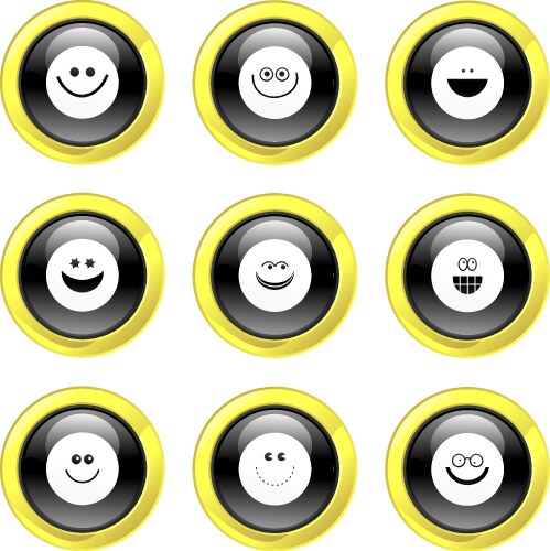 free black and gold glassy smiling buttons vector image