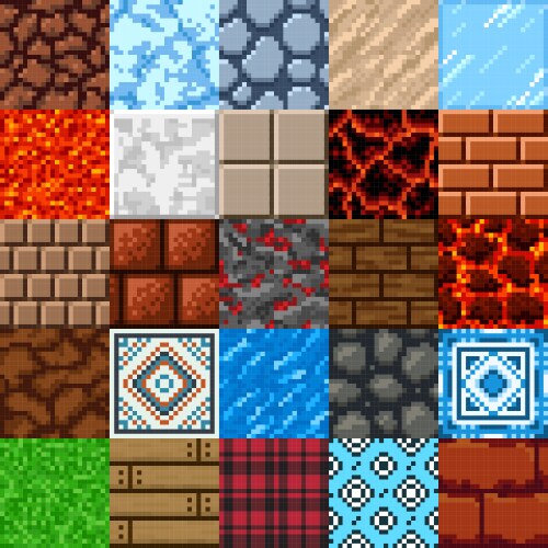 Pixel art game tile seamless patterns surfaces Vector Image