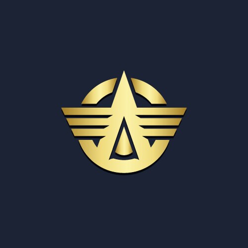 round triangle wing emblem gold logo vector image