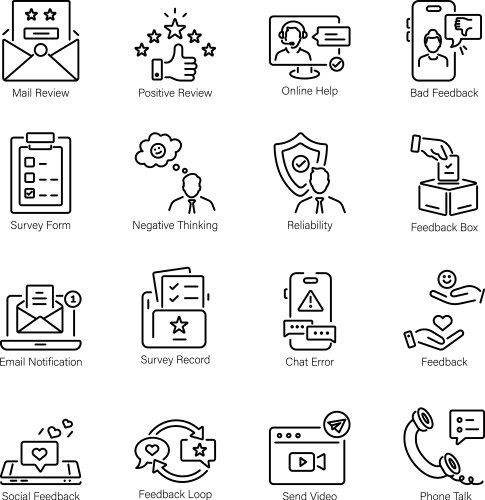 Bundle of customer feedback linear icons vector image