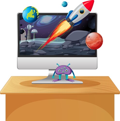 space scene on computer desktop background vector image