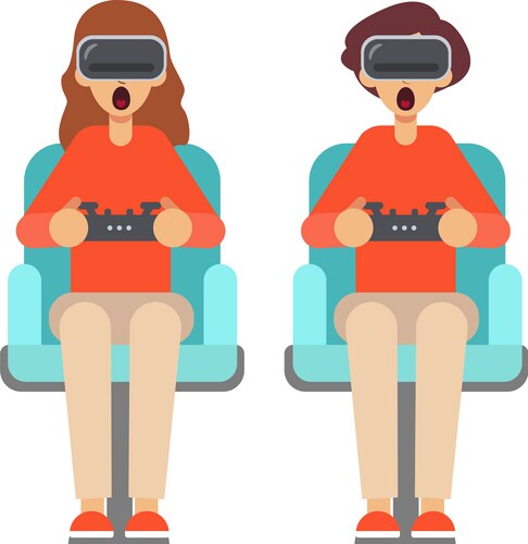 Couple Playing VR Games at Home Vector Image