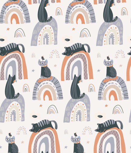 Cute boho rainbows seamless pattern hand drawn Vector Image