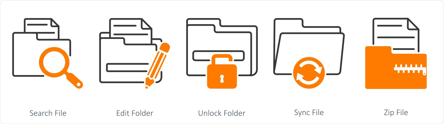 A set of 5 files icons as search file edit folder vector image