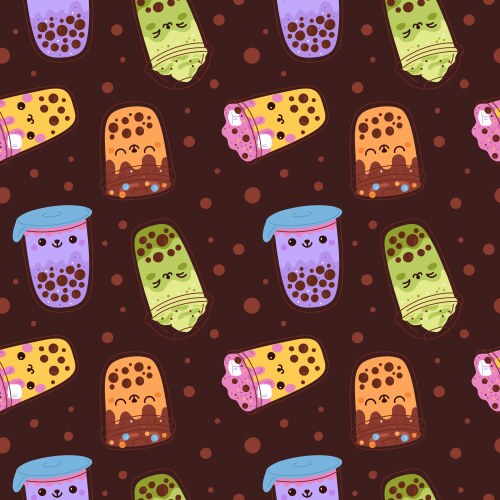 Bubble Tea Seamless Pattern - Refreshing Drinks Vector Image