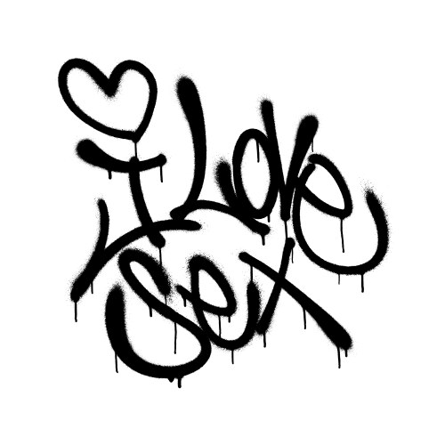 sprayed i love sex font graffiti with overspray vector