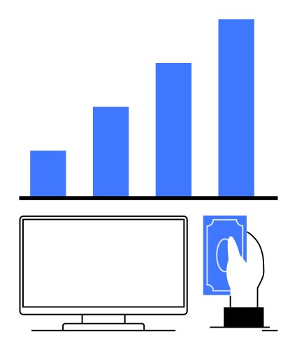 Graph with increasing bar chart computer monitor vector image