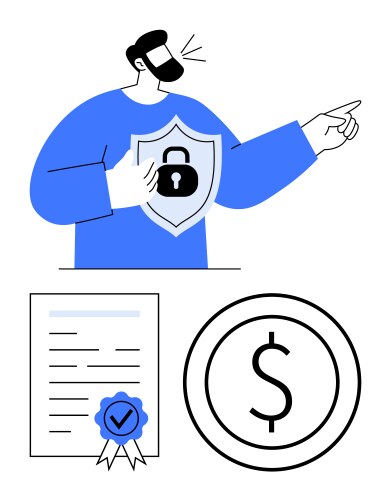 Man promoting data security with shield document vector image