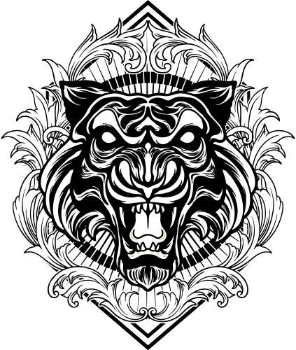 Tiger Head Ornament Frame Vector Image
