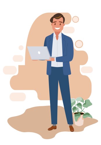 Programmer a man is holding laptop developer vector image