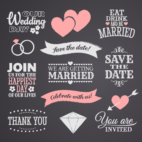 Wedding graphic set on chalkboard Royalty Free Vector Image