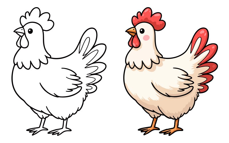Cute hen chicken line art Vector Image