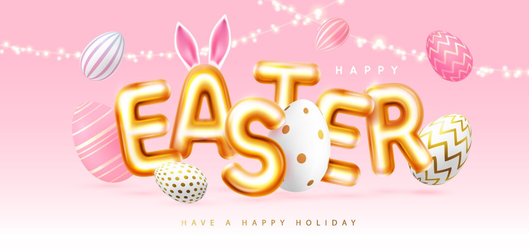 Easter background with text and 3d ornate eggs Vector Image