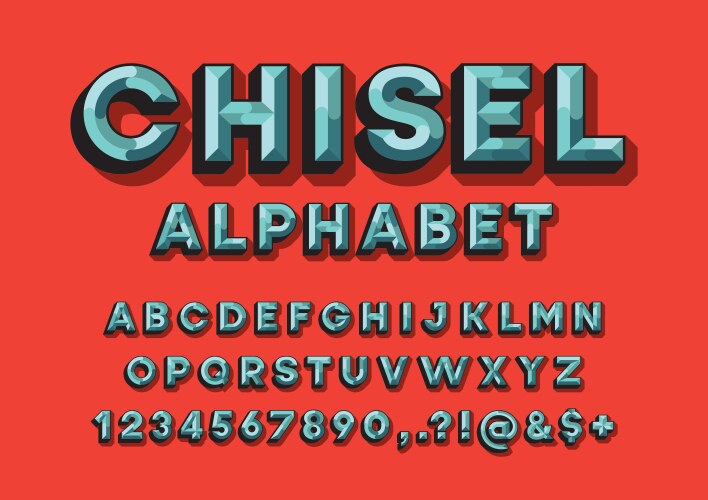 Beveled alphabet from chiseled block facet font Vector Image