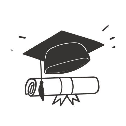 Hand drawn doodle graduation cap and a rolled Vector Image
