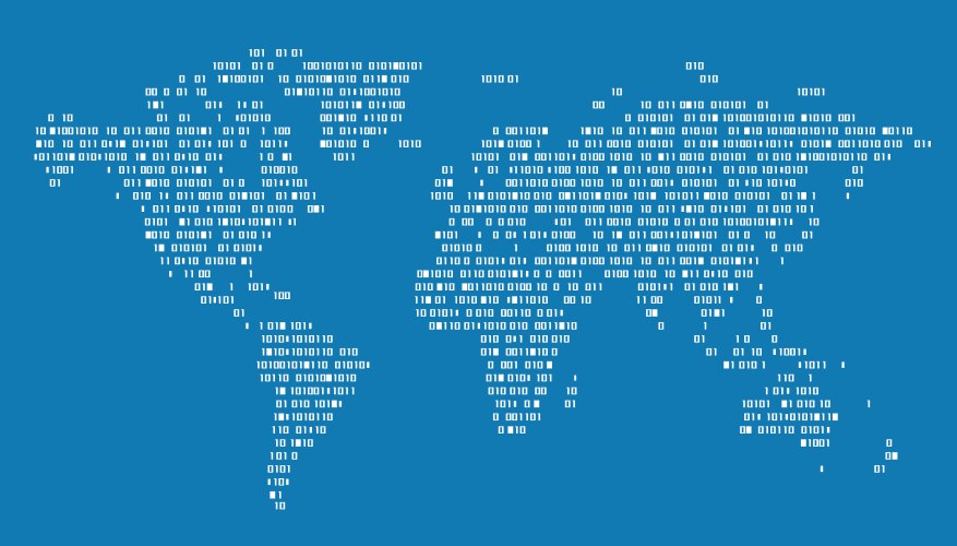 World map of binary computer code vector image
