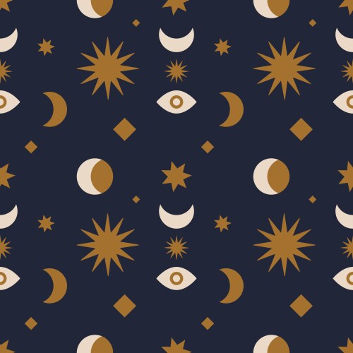 Magic seamless pattern with gold sun moon Vector Image