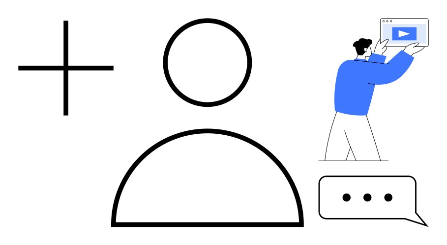Adding new user with video tutorial and chat vector image