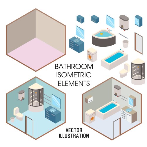 Bathroom isometric furniture set toilet sink Vector Image