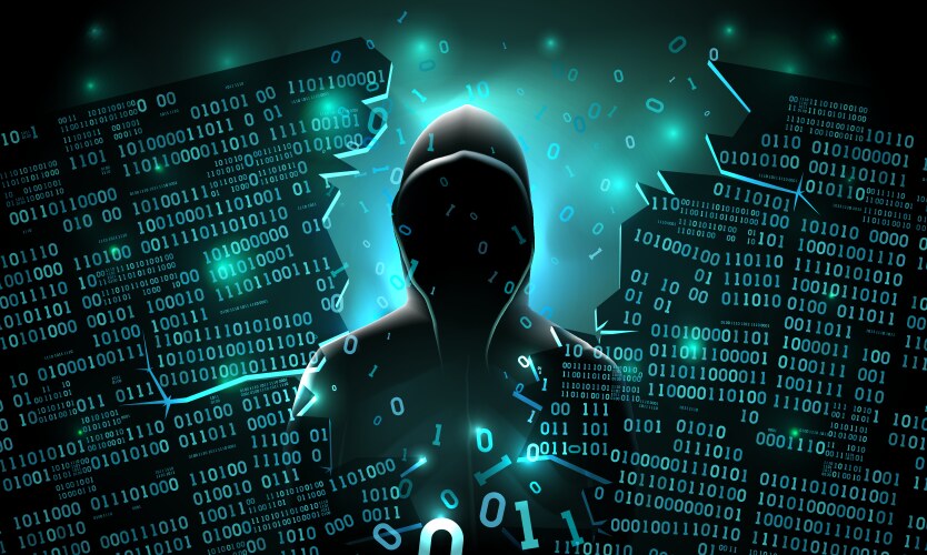 Hacker using internet hacked abstract vector image