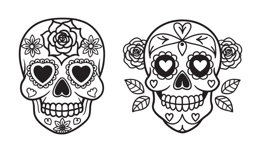 Traditional sugar skull line art with intricate Vector Image