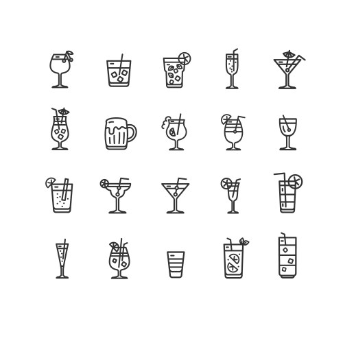 alcohol bar black thin line icon set vector image