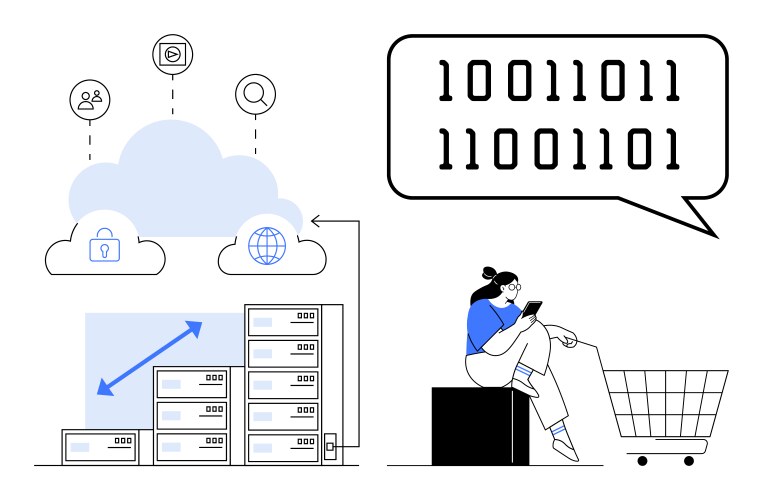 Cloud computing and data storage with binary code vector image
