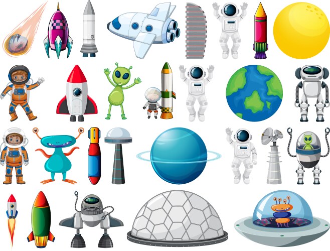 Set space objects and elements isolated vector image