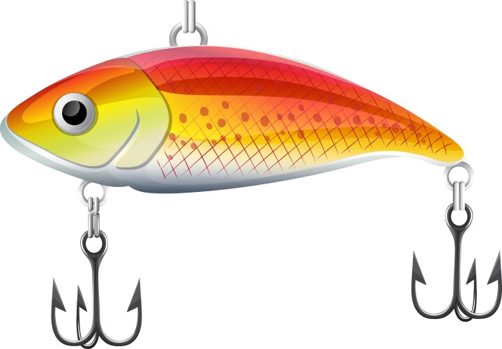Orange Plastic Fishing Lure with Hooks Vector Image