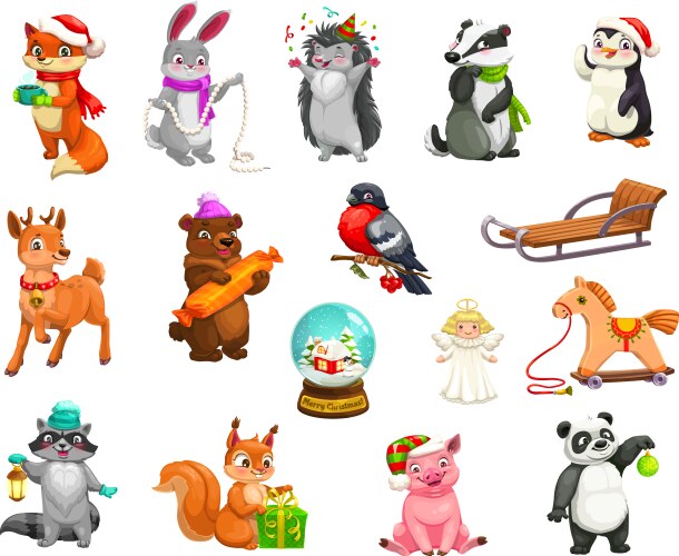 Christmas Animals & Festive Decorations Vector Image