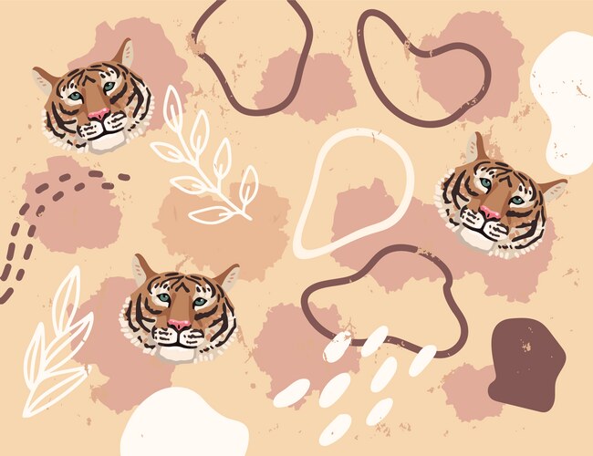 Tiger on light flesh color pattern with lines Vector Image