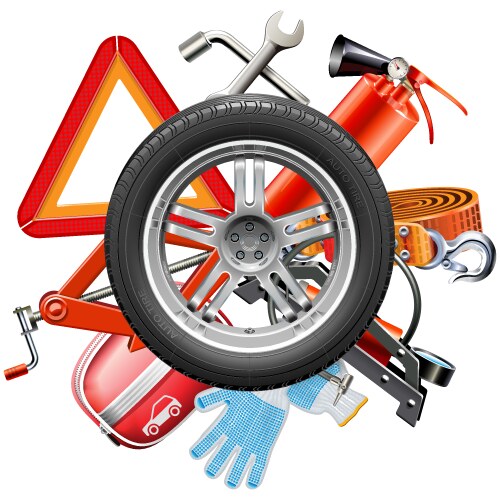 Wheel with car accessories vector image