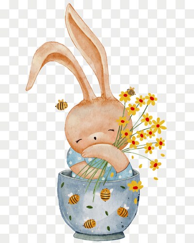Cute Rabbit with Flower in Coffee Cup Vector Image