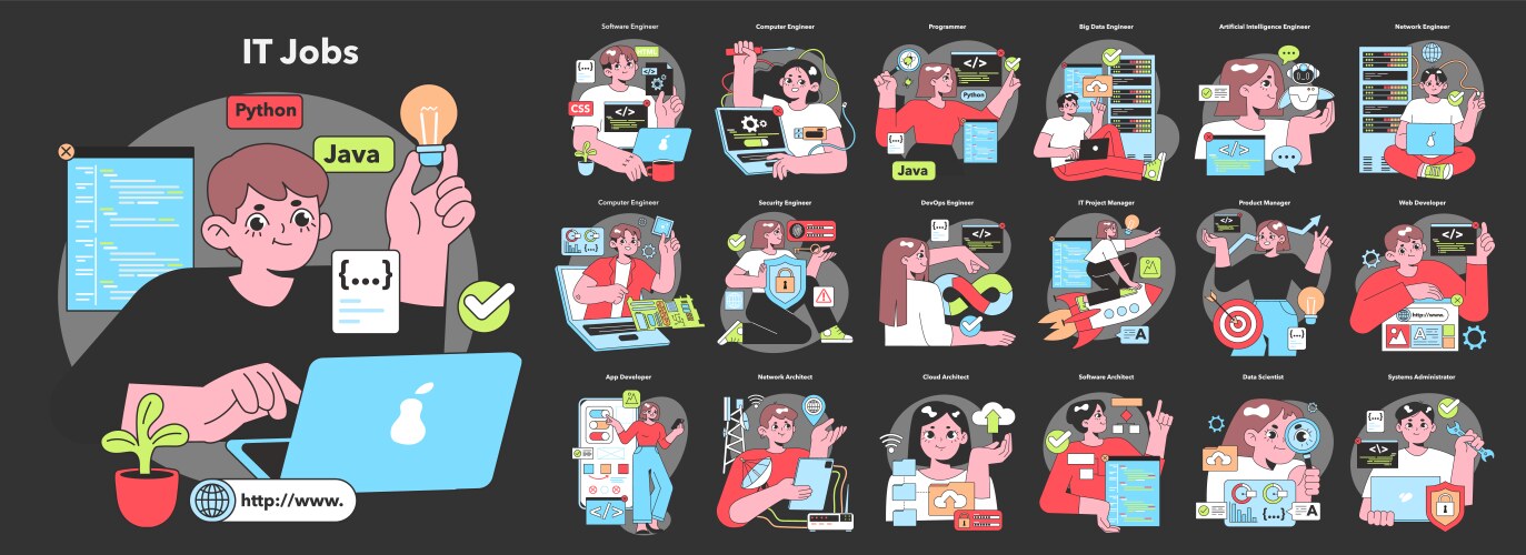A colorful array of diverse characters represent vector image