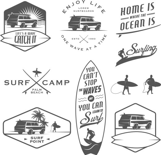 Vintage Surf Elements - Retro Wave Collection Vector Image