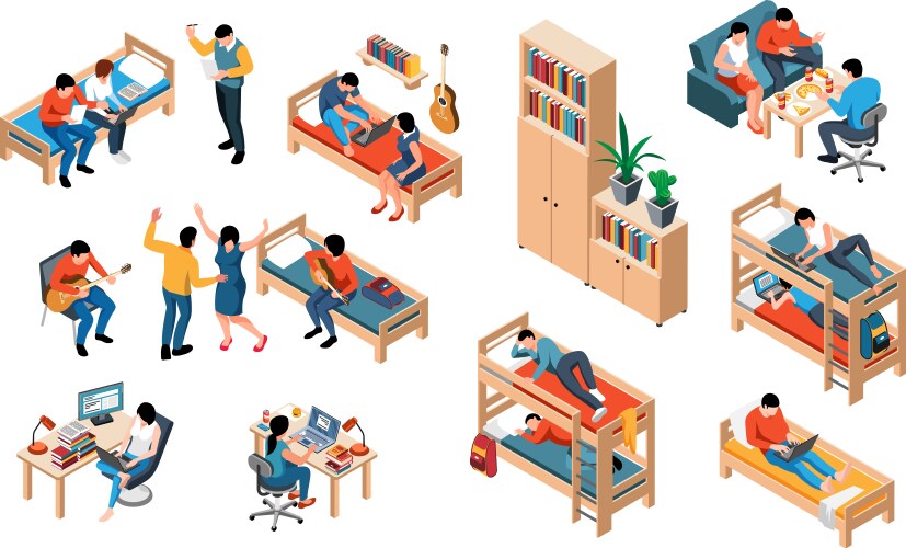 Student dormitory room set Royalty Free Vector Image