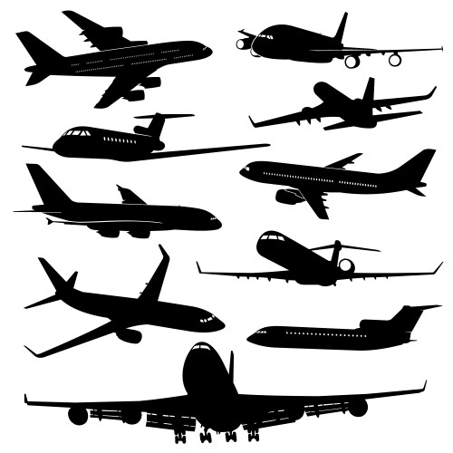 Airplane Silhouettes - Aircraft Jet Collection Vector Image